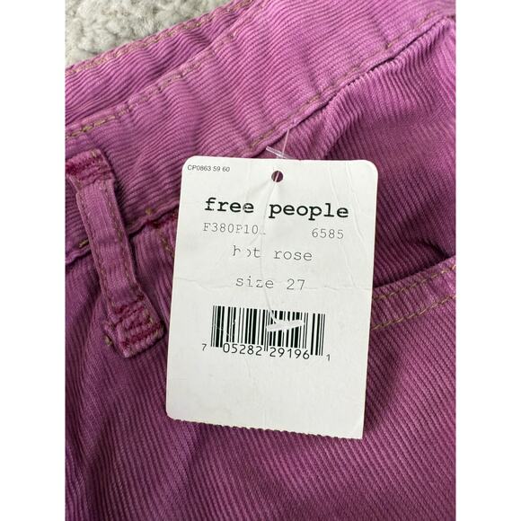 New Free People Sz 27 Corduroy Jean Purple Hot Rose Button Zip Straight Leg Pant - Picture 10 of 12